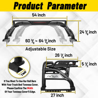 Truck Bed Roll Bar with Detachable Cargo Basket For Full-Size Truck