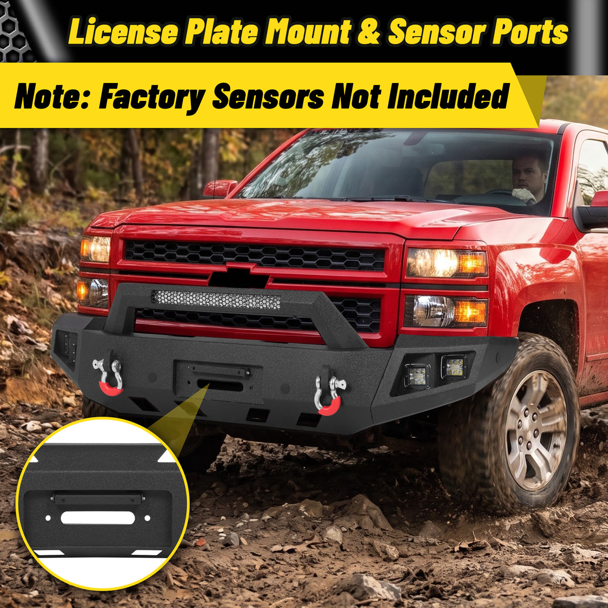 ATEAFB051 Front Bumper License Plate Mount Sensor Ports Factory Sensors Not Included