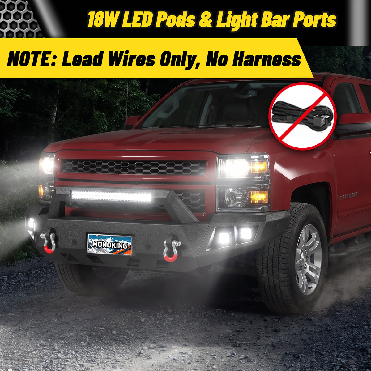 ATEAFB051 Front Bumper 18W LED Pods and Light Bar Ports Lead Wires Only No Harness