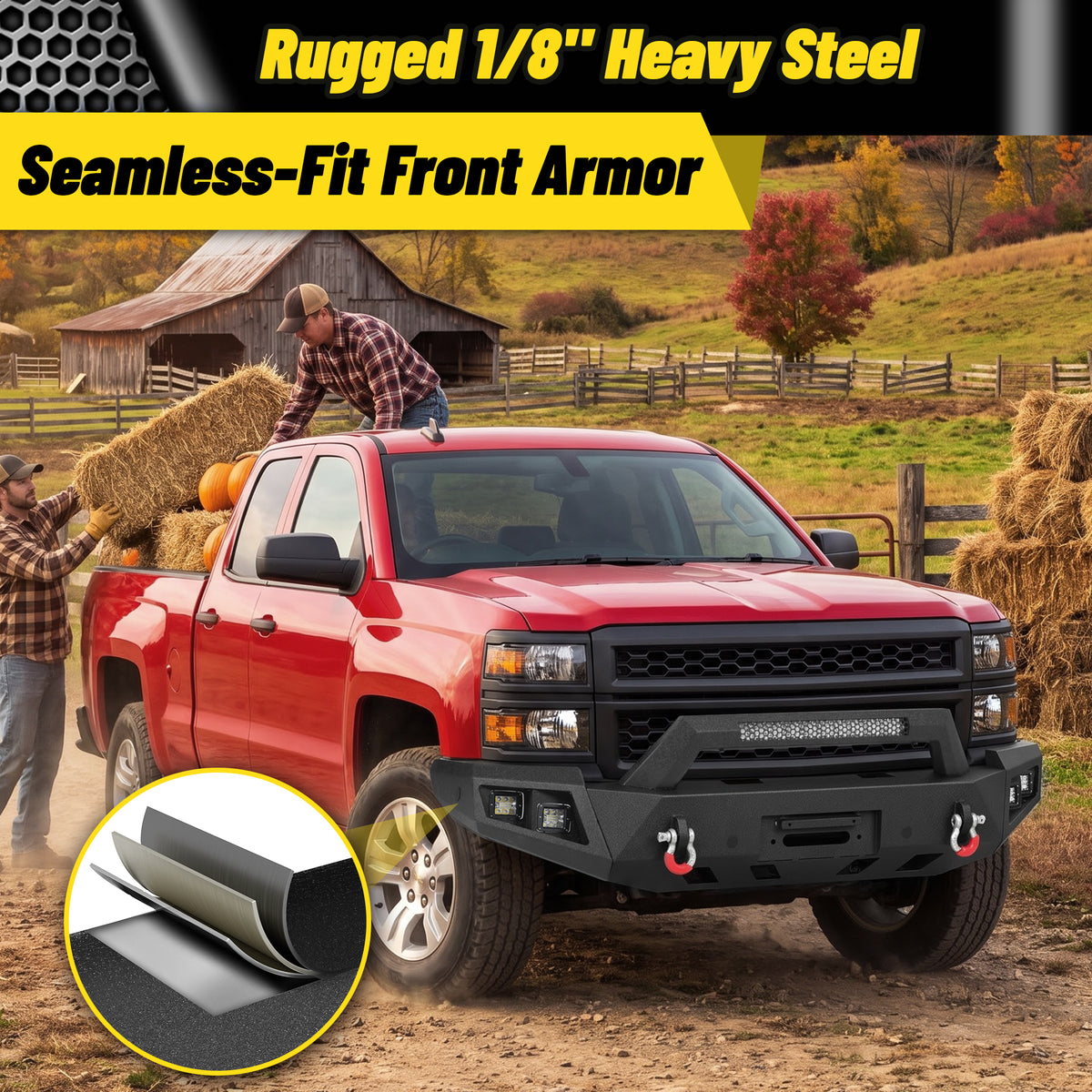 ATEAFB051 Front Bumper Rugged 1/8 Inch Heavy Steel Seamless Fit Front Armor