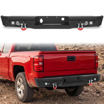 compare product Silverado 1500/Sierra 1500 2007-2018 Rear Bumper|1/8-Inch Heavy Steel, D-Rings & LED Pods