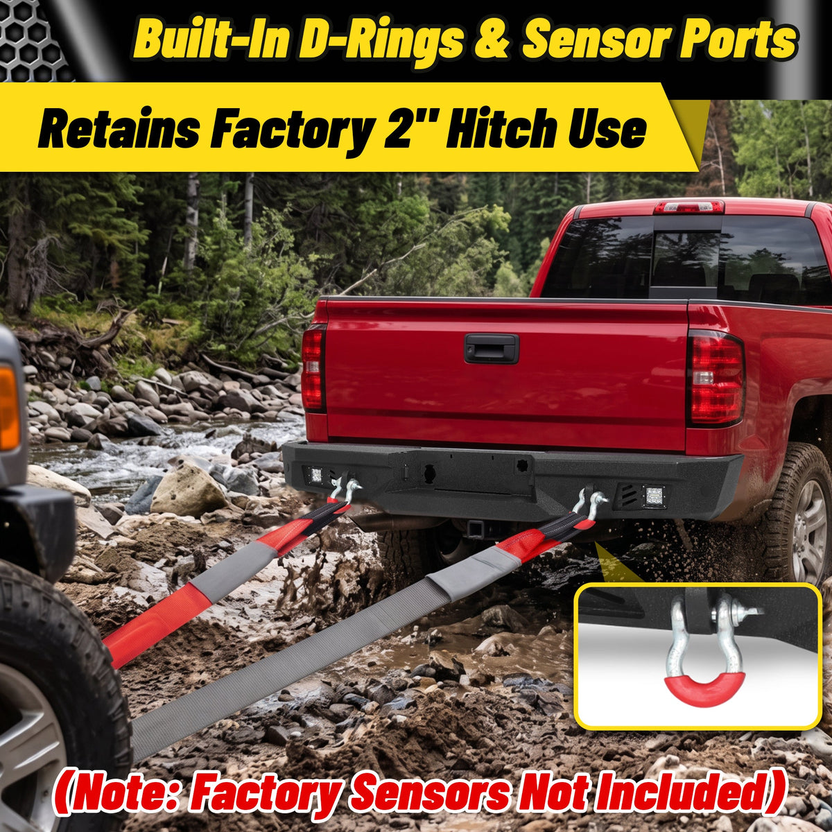 ATEAFB052 Rear Bumper Built-In D-Rings Sensor Ports Factory 2 Inch Hitch Use