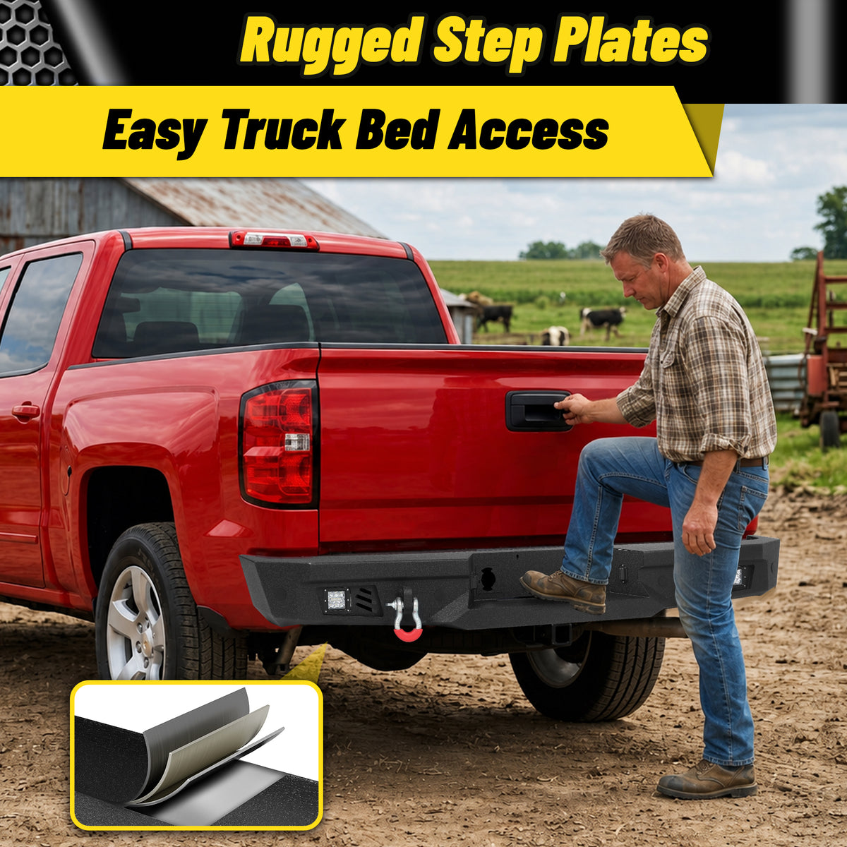 ATEAFB052 Rear Bumper Rugged Step Plates Easy Truck Bed Access