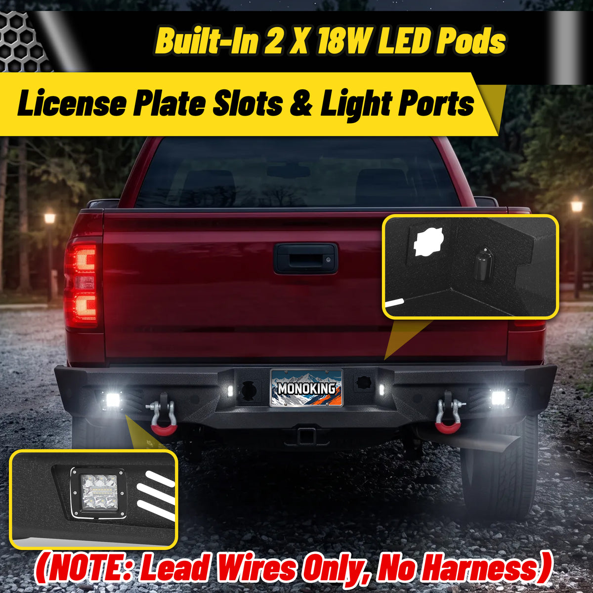 ATEAFB052 Rear Bumper 2 x 18W LED Pods License Plate Slots Light Ports