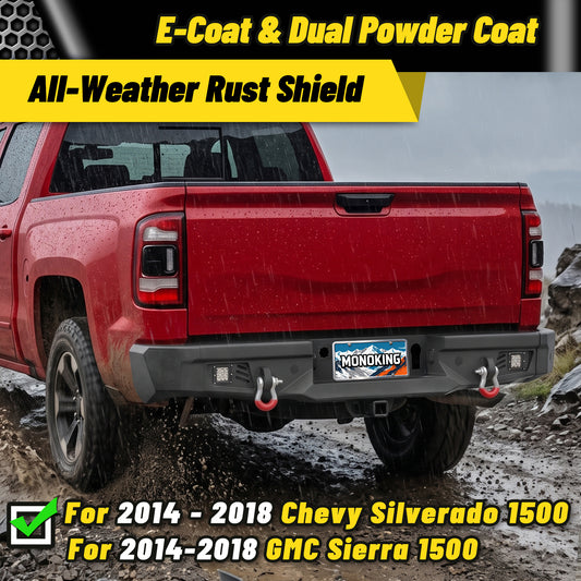 Silverado 1500/Sierra 1500 2014-2018 Rear Bumper|1/8-Inch Heavy Steel, D-Rings & LED Pods