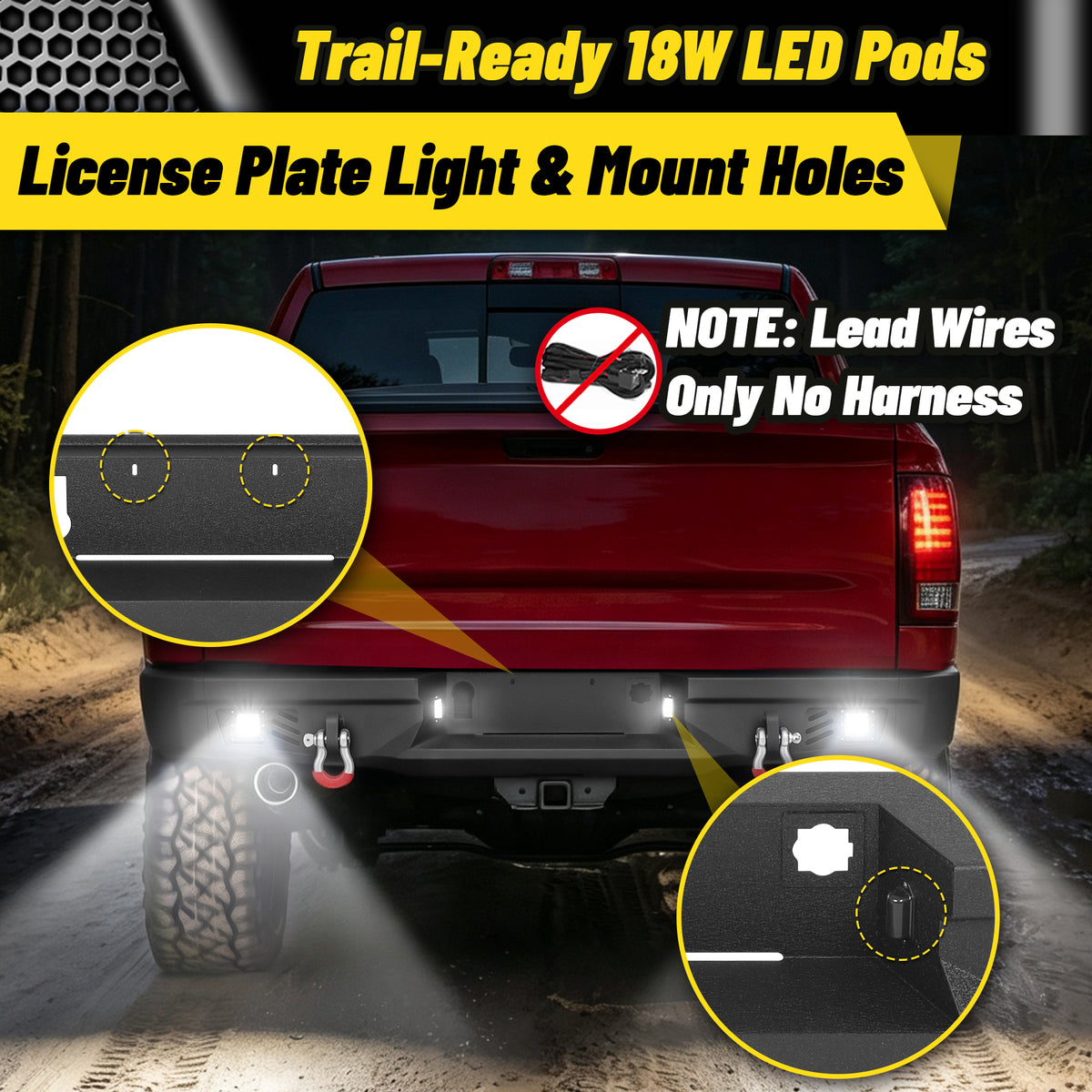 ATEAFB053 Rear Bumper LED Pods License Plate Light Mount Holes