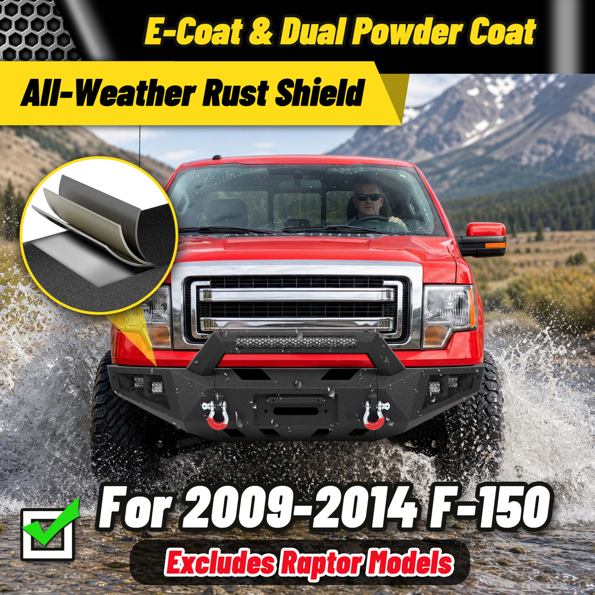 ATEAFB054 F-150 Front Bumper Fitment E-Coat Dual Powder Coat Rust Shield