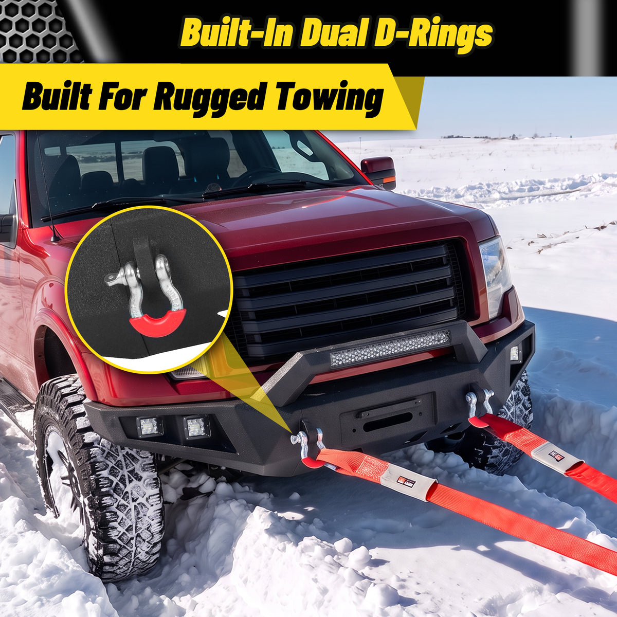 ATEAFB054 F-150 Front Bumper Built-In Dual D-Rings Rugged Towing