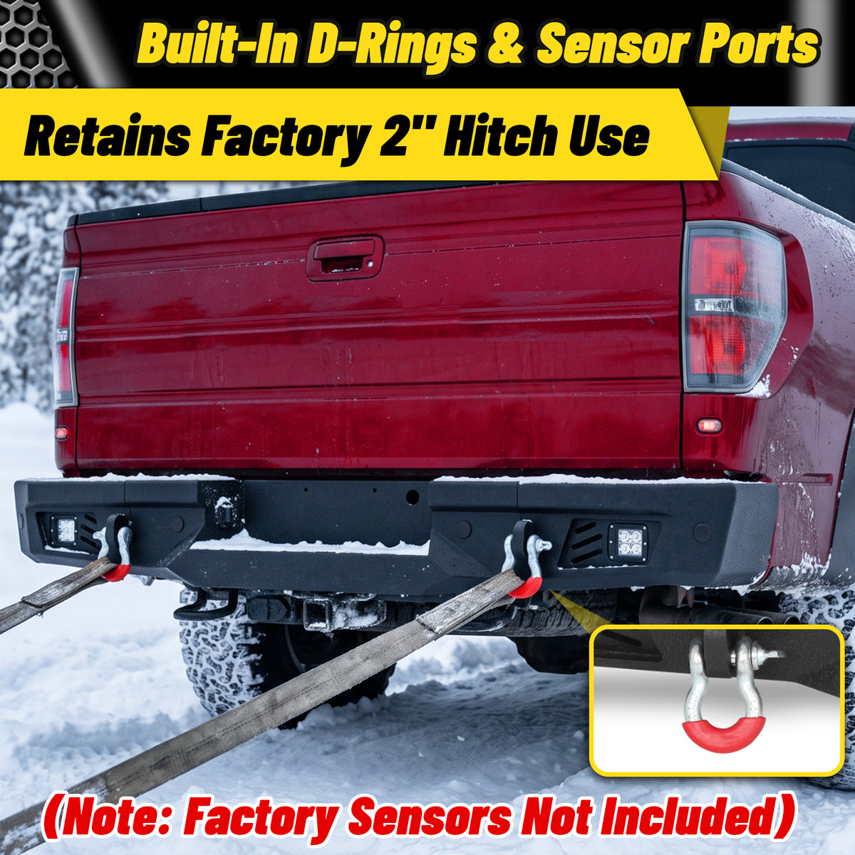 ATEAFB058 F-150 Rear Bumper D-Rings Sensor Ports Factory Hitch Use