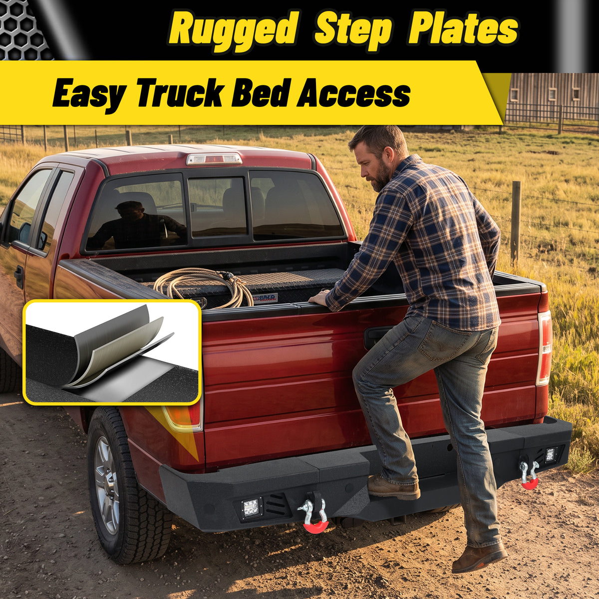 ATEAFB058 F-150 Rear Bumper Rugged Step Plates Truck Bed Access