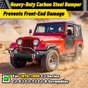 compare product CJ-5/CJ-7/CJ-8 Scrambler 1976-1986 Front Bumper|Heavy-Duty Steel, Winch Mount, D-Rings & LED Pods