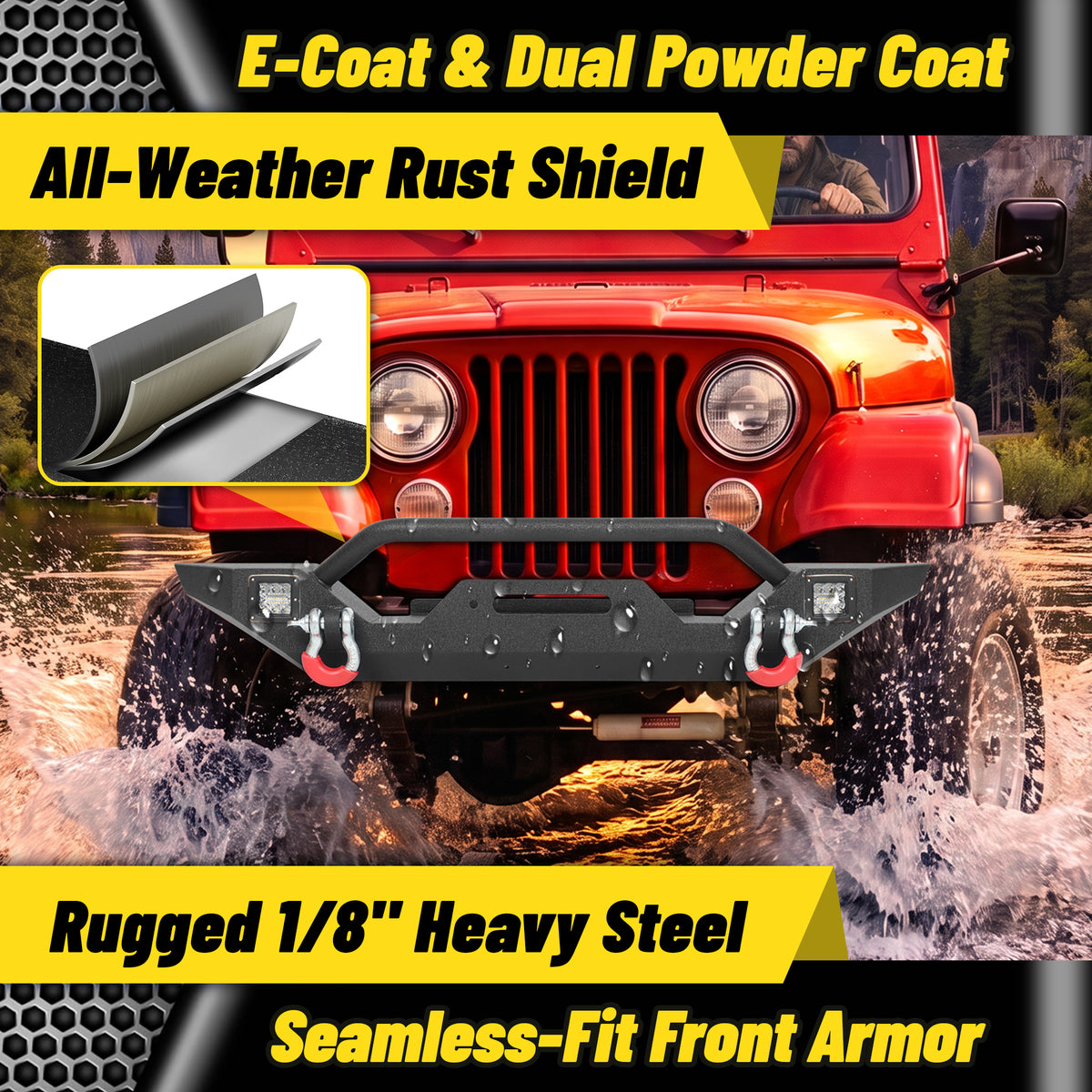 ATEAFB060 Front Bumper E-Coat Dual Powder Coat Heavy Steel
