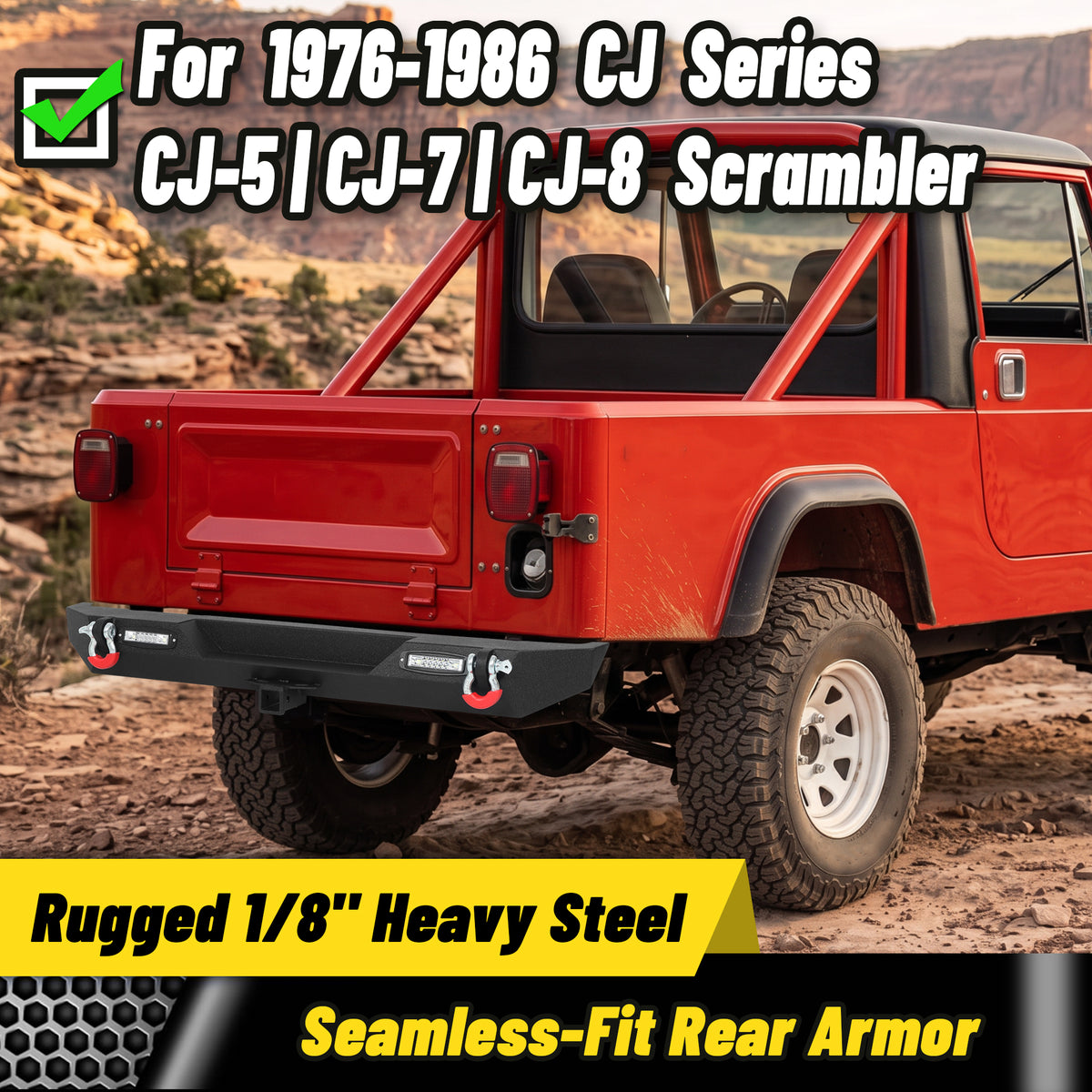 ATEAFB061 1976-1986 CJ-5 CJ-7 CJ-8 Scrambler Rear Bumper Fitment Image