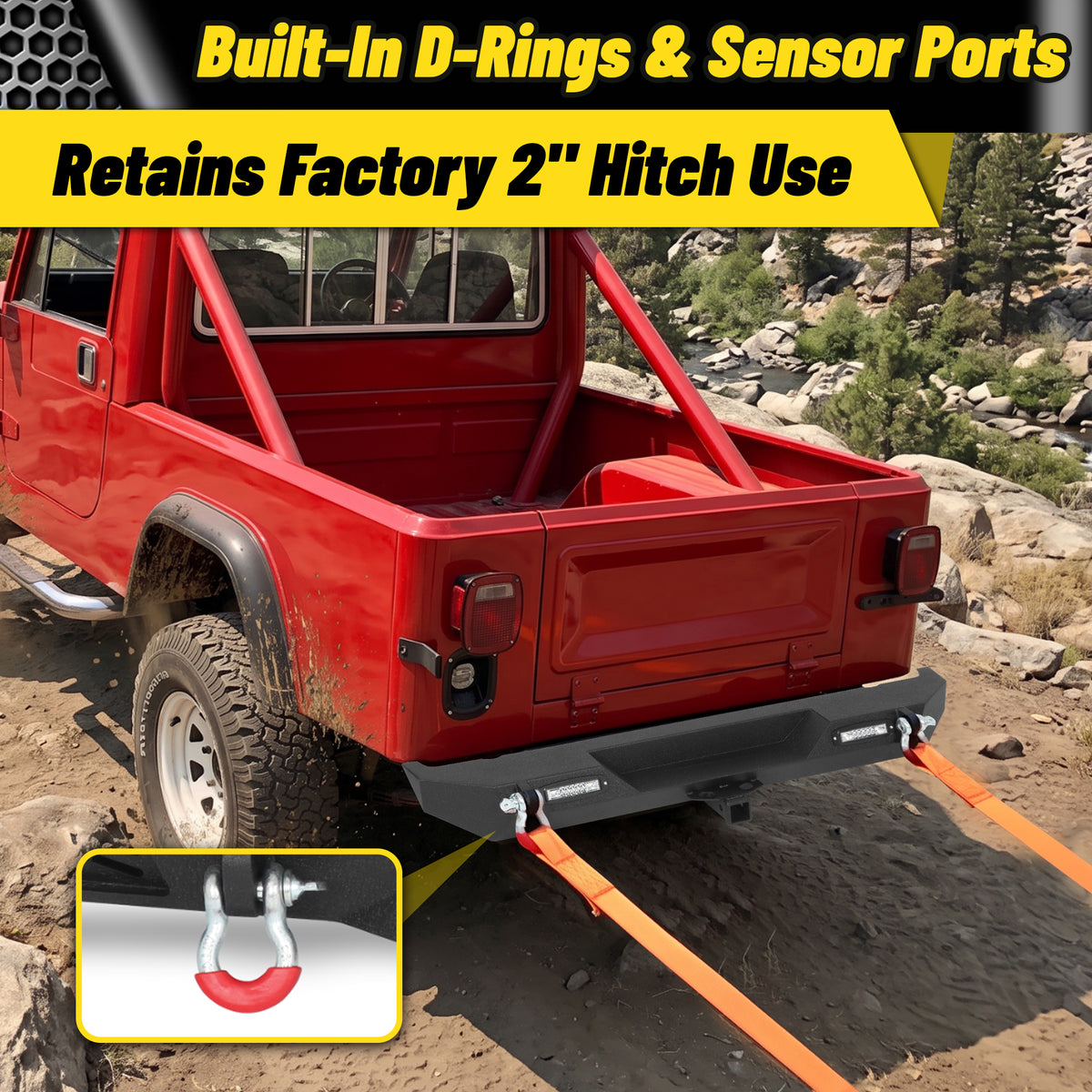 ATEAFB061 Rear Bumper D-Rings Sensor Ports 2 Inch Hitch Use