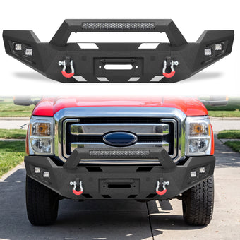 compare product F-250/F-350/F-450 Super Duty 2011-2016 Front Bumper|1/8-Inch Steel, D-Rings, LED Pods & Light Bar Ports