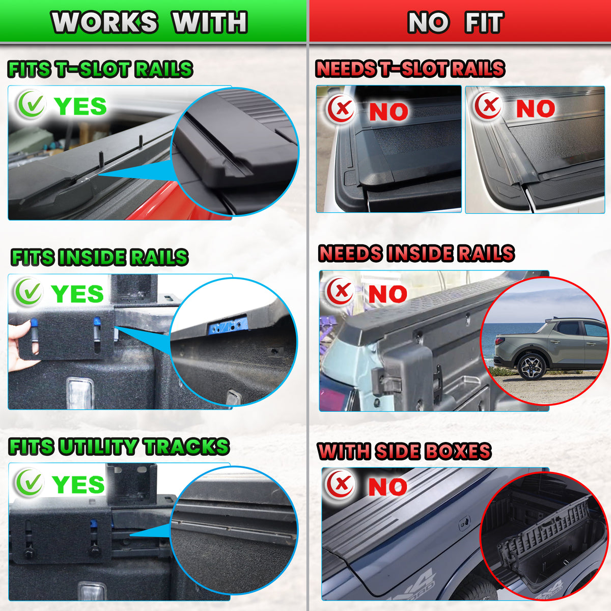 ATEATBR03 Truck Bed Rack Rail Compatibility Works With T-Slot Inside Utility Tracks