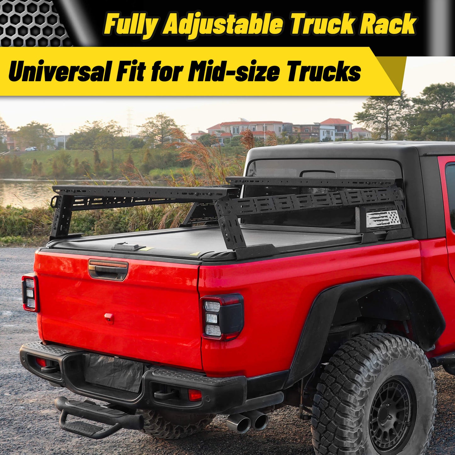 14'' ~ 17'' Low Profile Truck Bed Racks with USA Flag Design & 2 Crossbars For Toyota Tacoma/Tundra