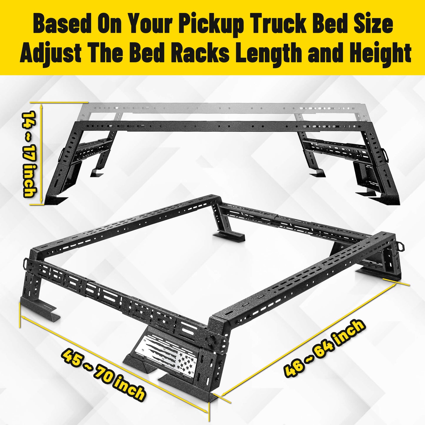 14'' ~ 17'' Low Profile Truck Bed Racks with USA Flag Design & 2 Crossbars For Toyota Tacoma/Tundra