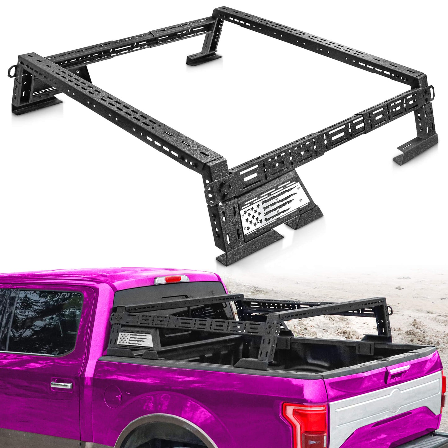 14'' ~ 17'' Low Profile Truck Bed Racks with USA Flag Design & 2 Crossbars For Toyota Tacoma/Tundra