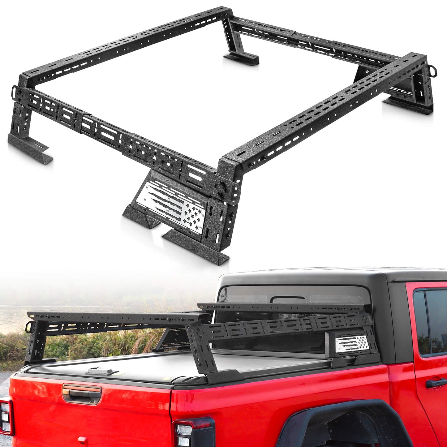 14'' ~ 17'' Low Profile Truck Bed Racks with USA Flag Design & 2 Crossbars For Toyota Tacoma/Tundra