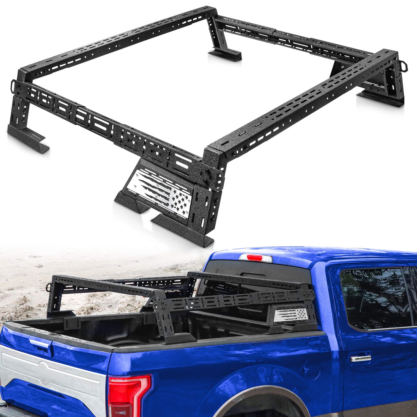 14'' ~ 17'' Low Profile Truck Bed Racks with USA Flag Design & 2 Crossbars For Toyota Tacoma/Tundra