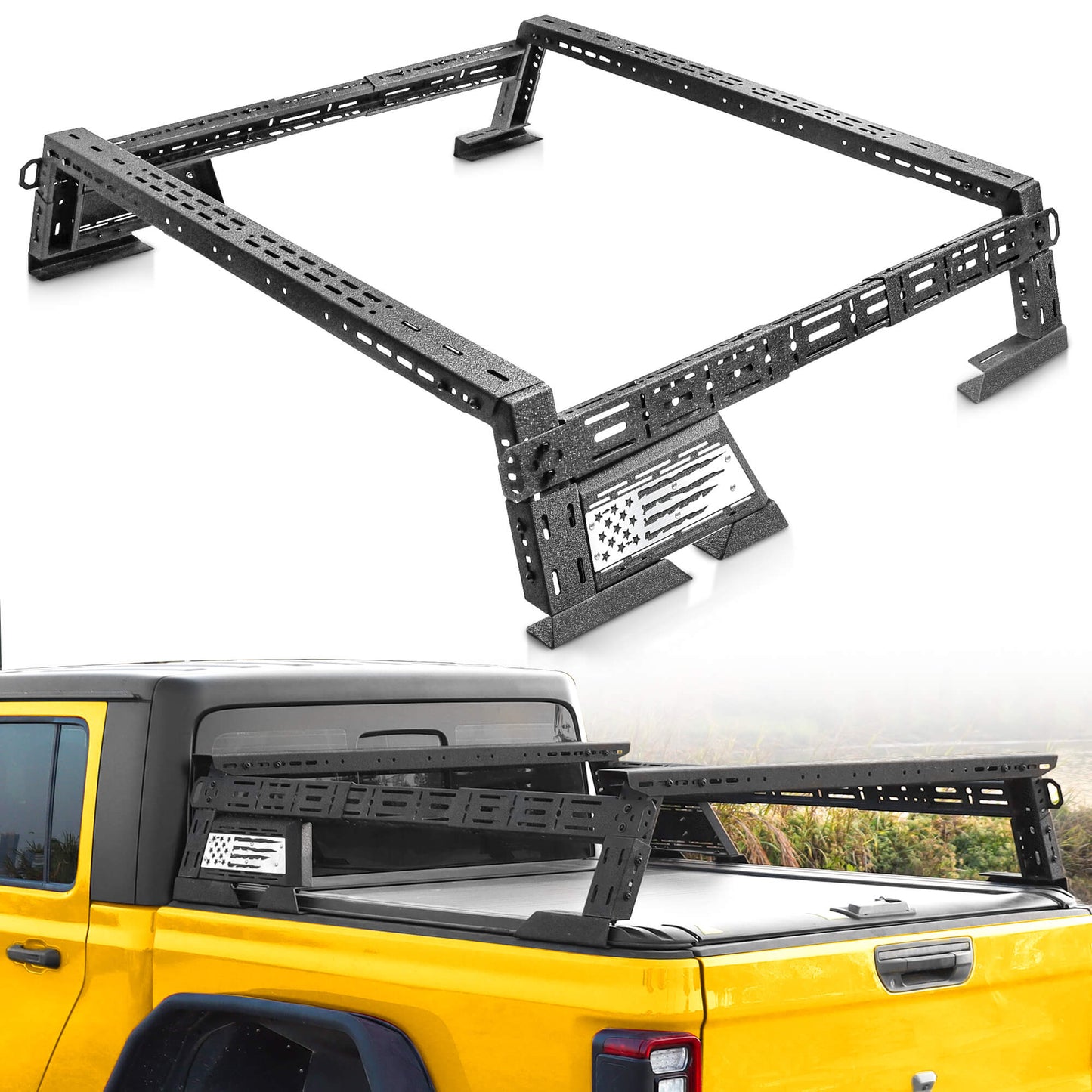 14'' ~ 17'' Low Profile Truck Bed Racks with USA Flag Design & 2 Crossbars For Toyota Tacoma/Tundra