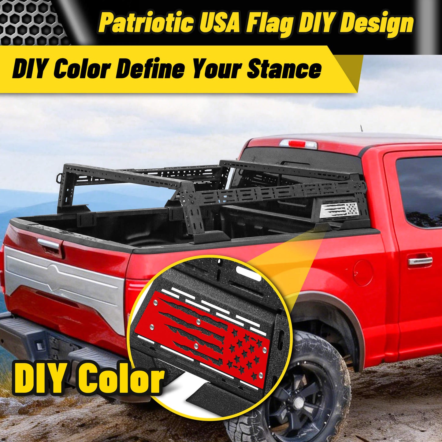 14'' ~ 17'' Low Profile Truck Bed Racks with USA Flag Design & 2 Crossbars For Toyota Tacoma/Tundra