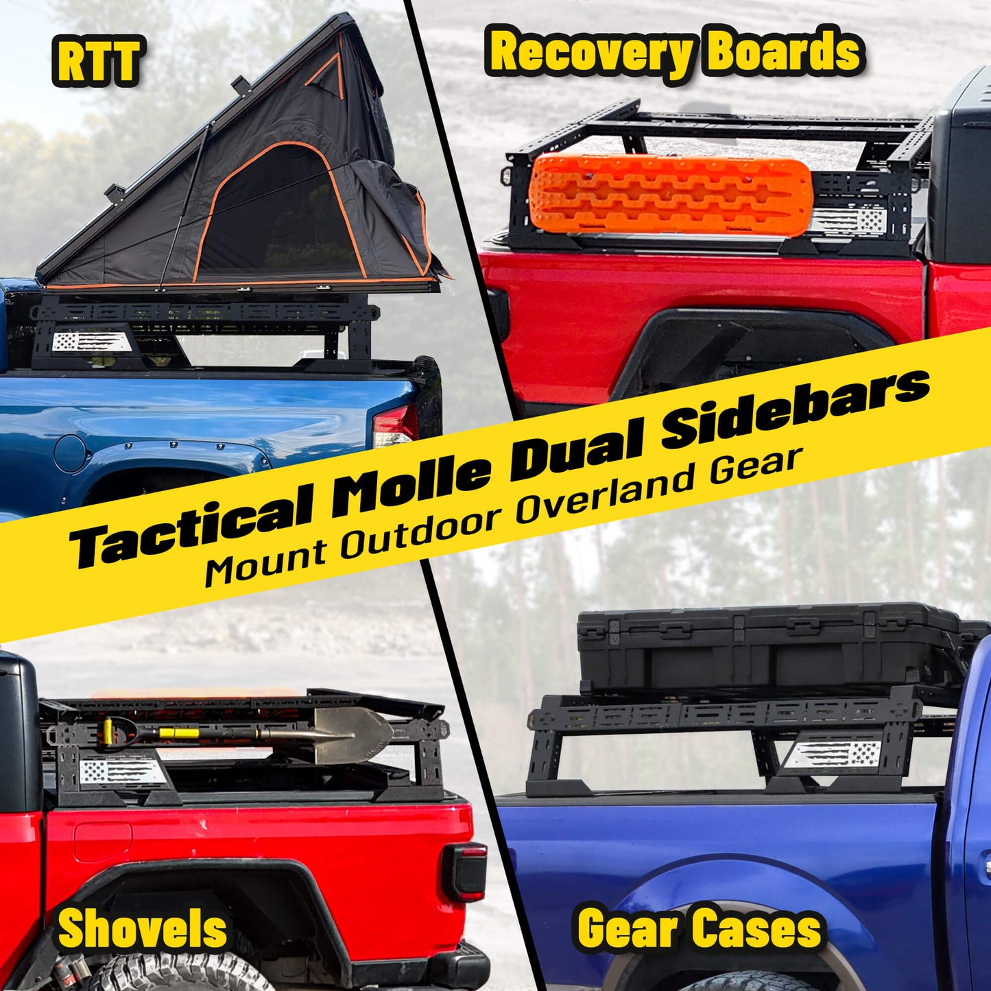 14'' ~ 17'' Low Profile Truck Bed Racks with USA Flag Design & 2 Crossbars For Toyota Tacoma/Tundra