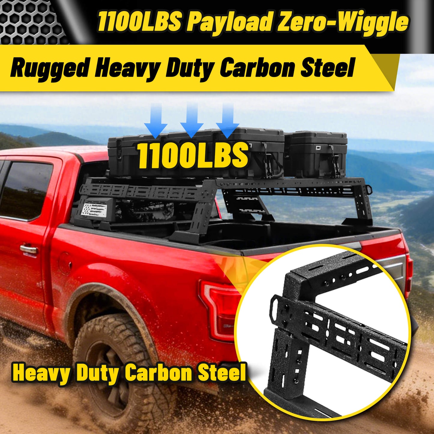 14'' ~ 17'' Low Profile Truck Bed Racks with USA Flag Design & 2 Crossbars For Toyota Tacoma/Tundra