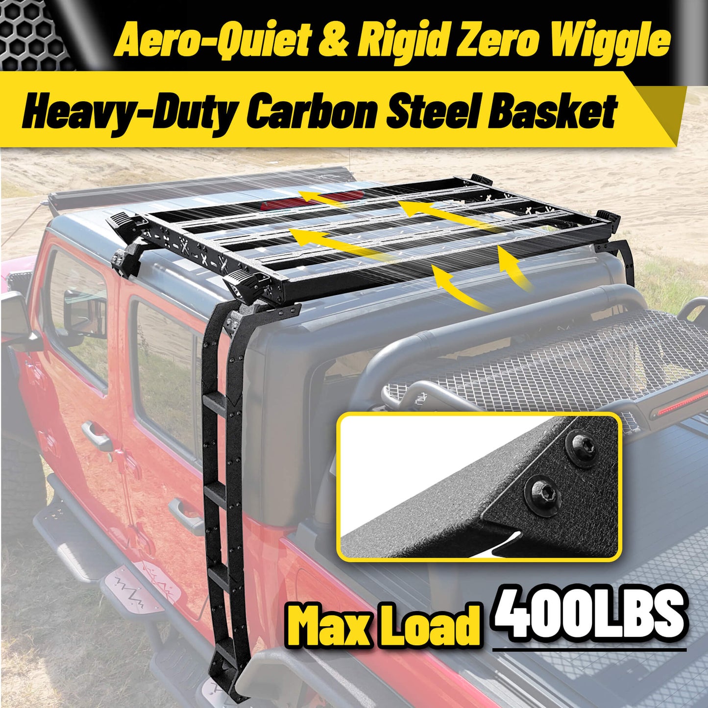 For 2020-2026 Jeep Gladiator JT Cargo Basket with Dual Ladders