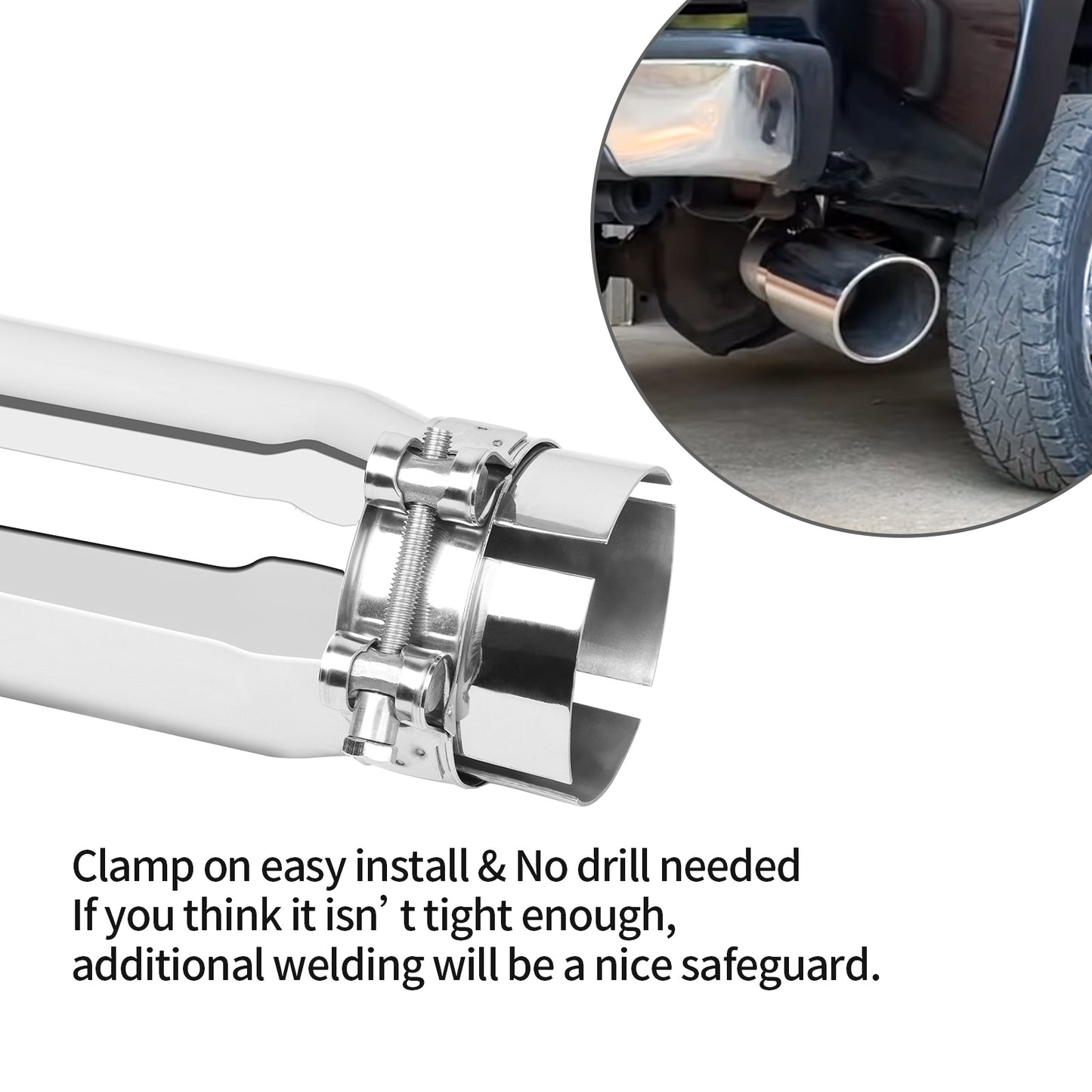 2.5" Inlet 3" Outlet 12" Overall，Clamp-On Design Universal