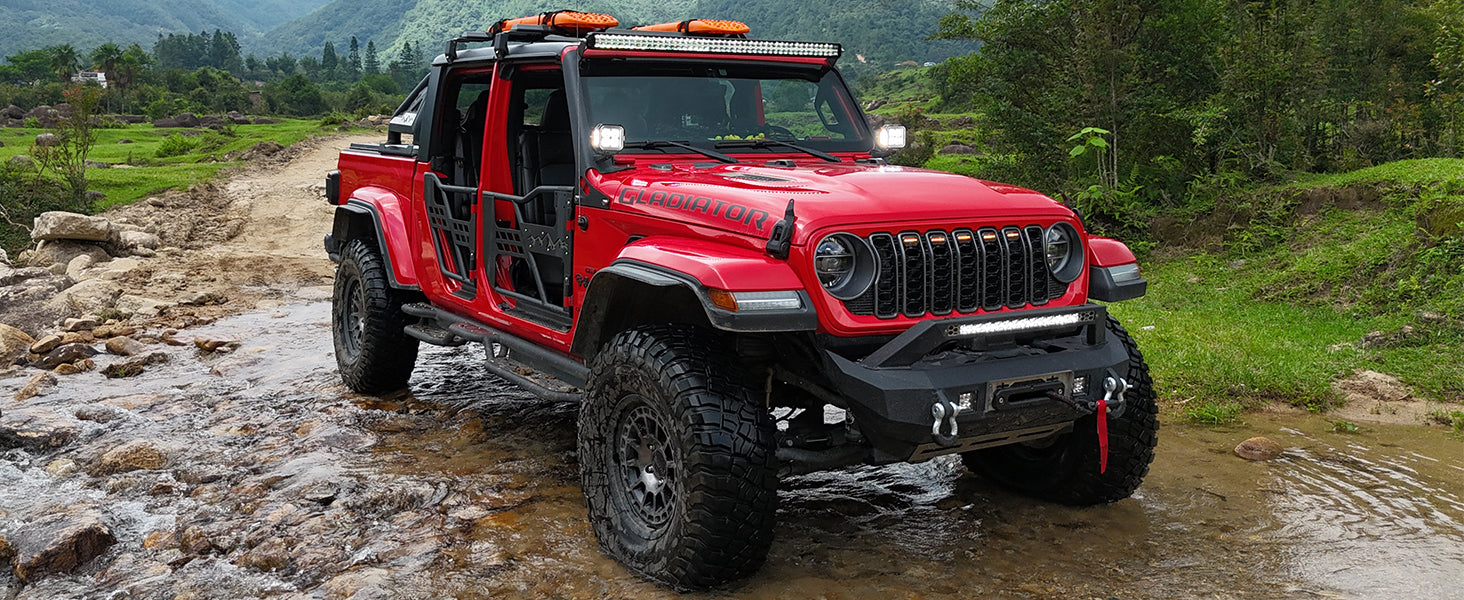 Jeep Gladiator JT off-road truck bed rack installed with gear