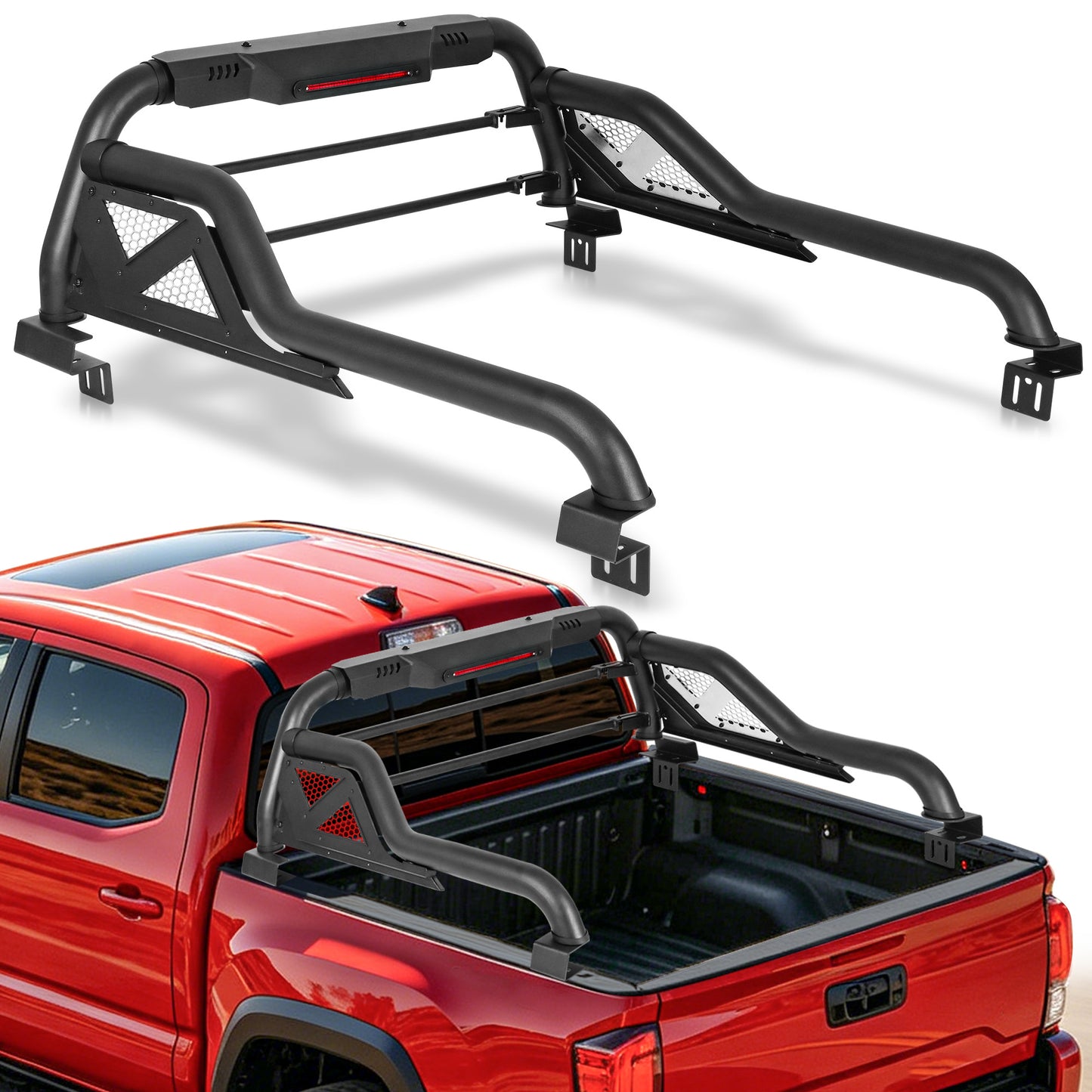 Heavy Duty Roll Bar For Mid Size  Pickup Truck with Brake Light and Support Rods