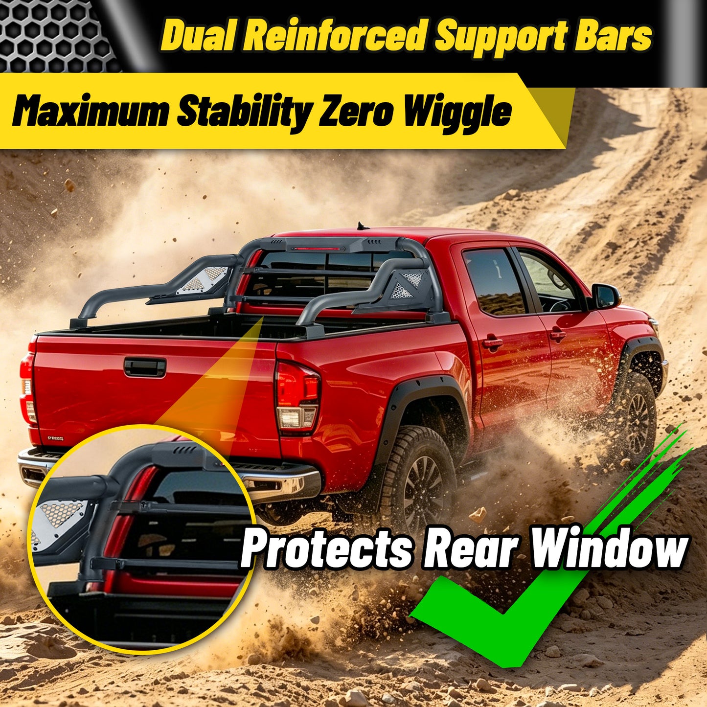 Heavy Duty Roll Bar For Mid Size  Pickup Truck with Brake Light and Support Rods