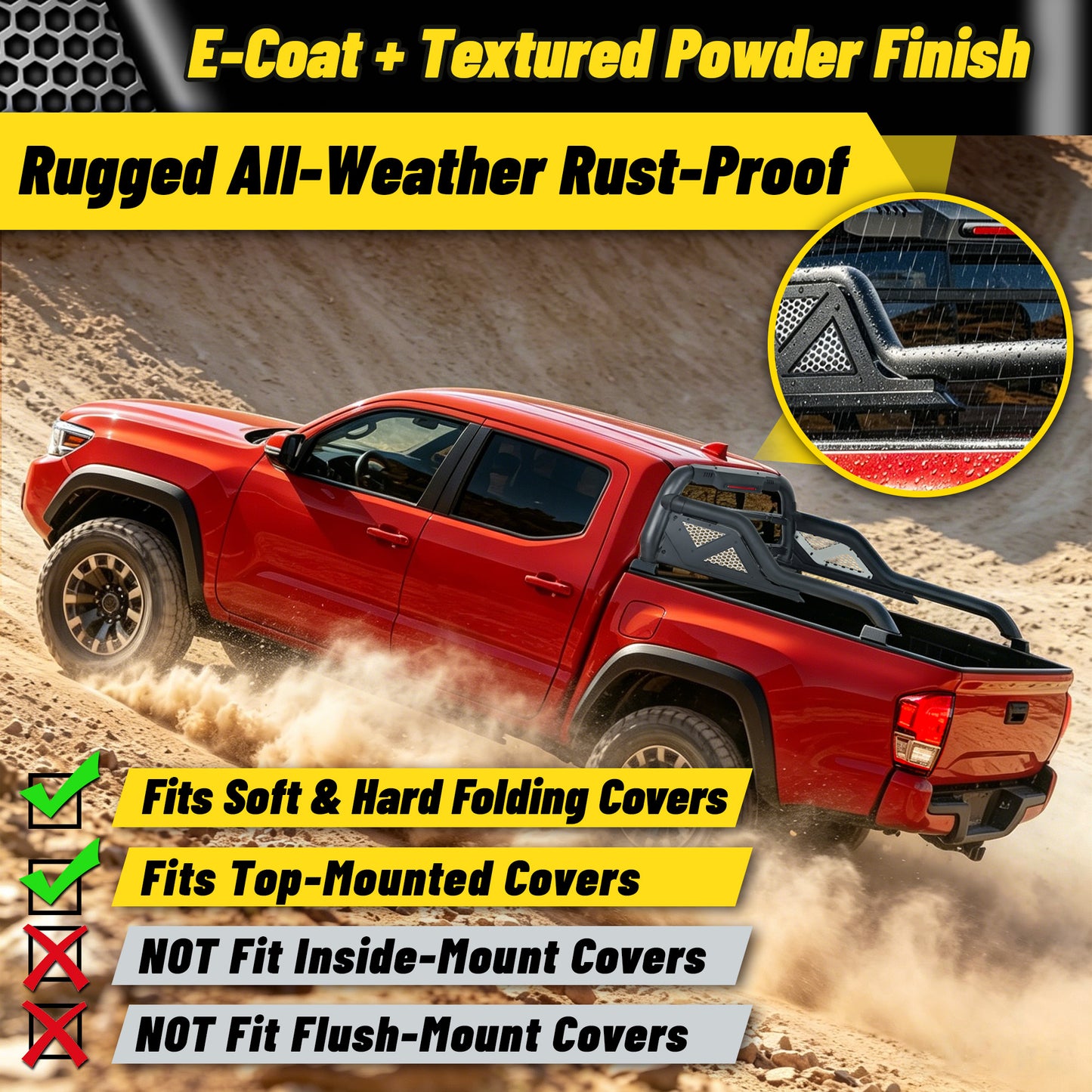Heavy Duty Roll Bar For Mid Size  Pickup Truck with Brake Light and Support Rods