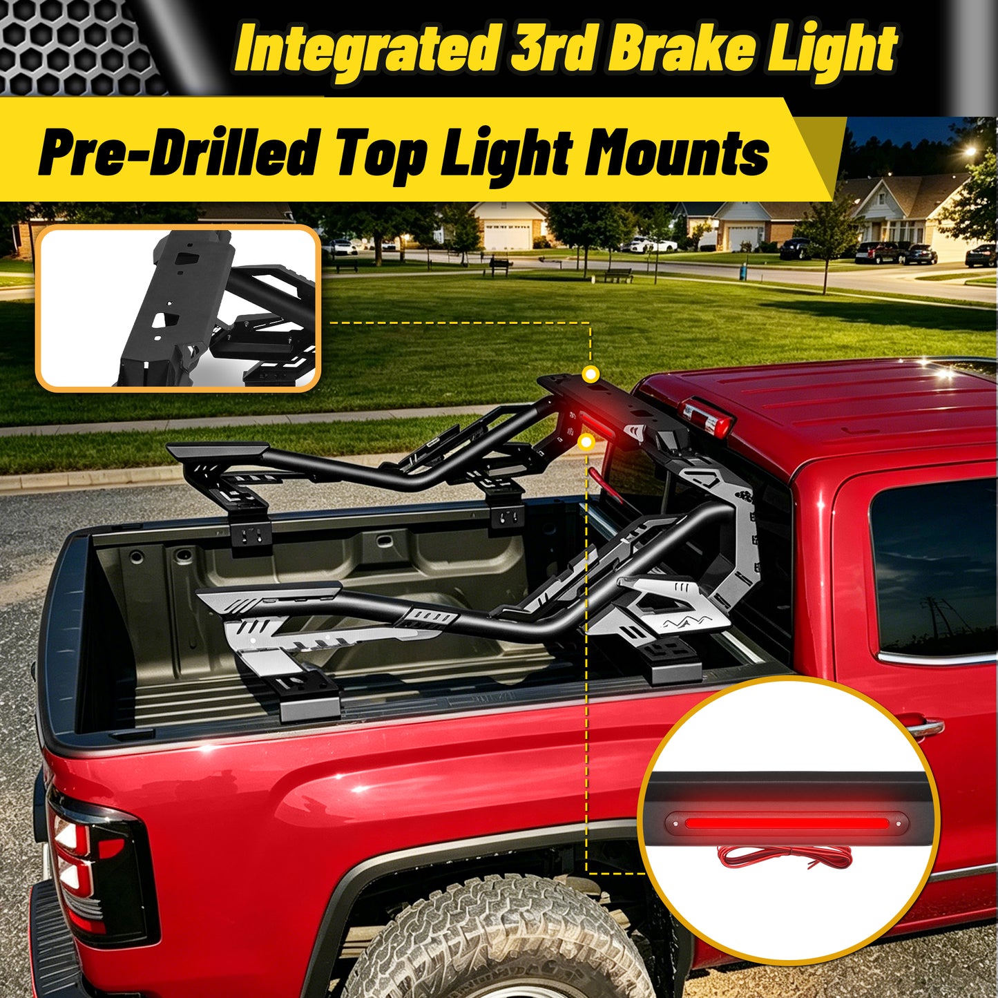 Universal Heavy-Duty Steel Chase Bar with Integrated Third Brake Light