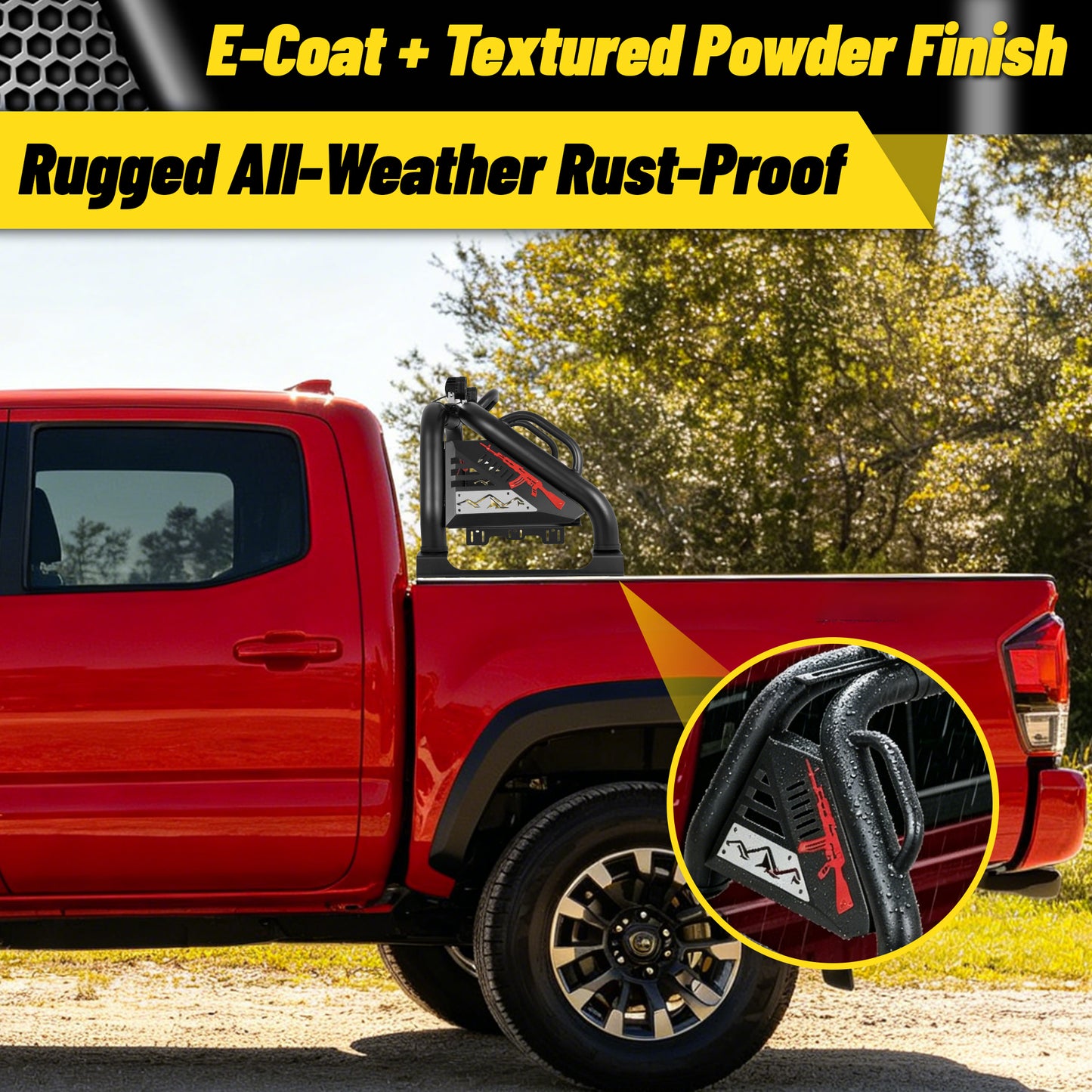 Roll Bar for Mid Size Pickup Truck with Triple Integrated Grab Handles and Pod Light Mounts