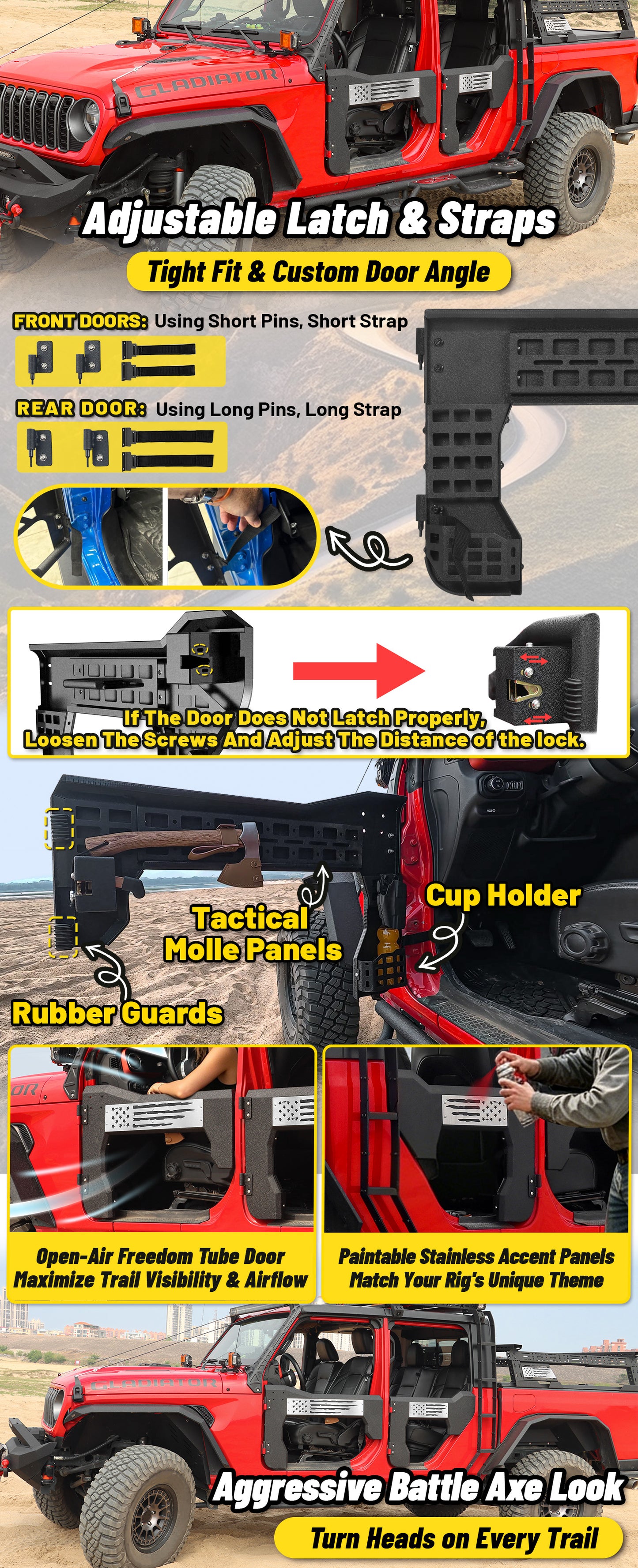 MONOKING 4PCS Battle Axe Styling Half Doors for 2018-2026 Wrangler JL  4-Door