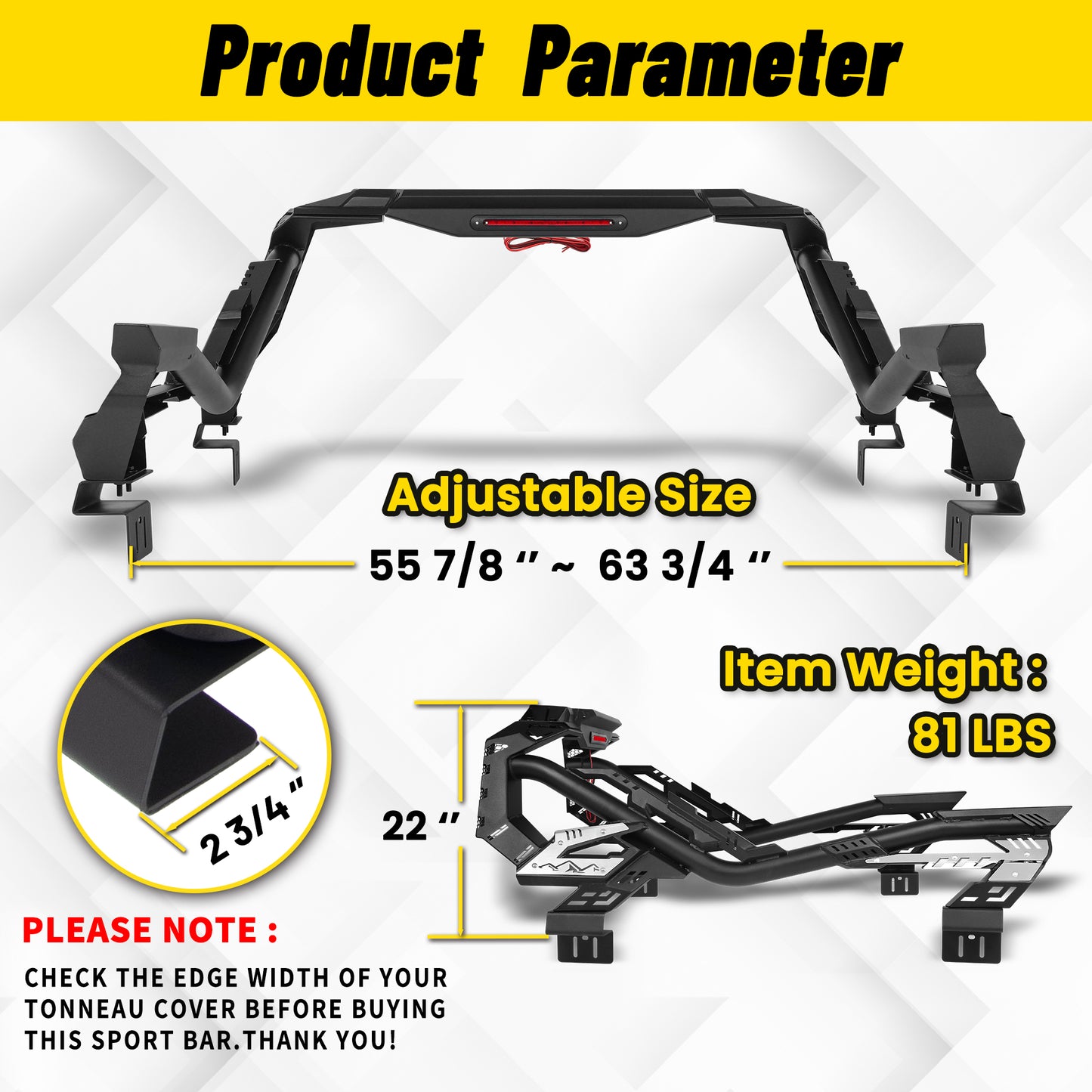 Universal Heavy-Duty Steel Chase Bar with Integrated Third Brake Light