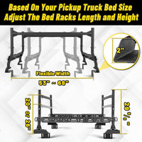 steel truck bed rack with sidebars, adjustable height and length to fit your truck.