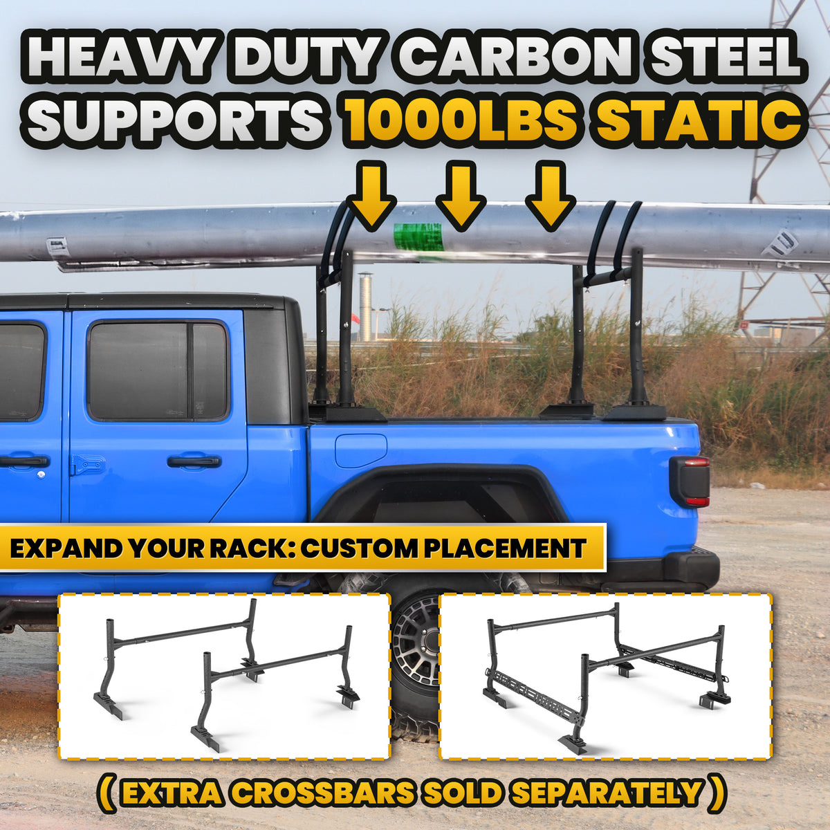 MONOKING Universal 18"-26" Round Tube Steel Truck Bed Rack