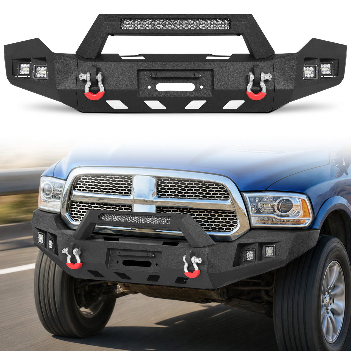 Ram 1500 13-18 & 19-23 Classic Front Bumper|Direct Bolt-On, No Drill, Full Width Trail Defense, Winch Plate & Recovery D-Rings