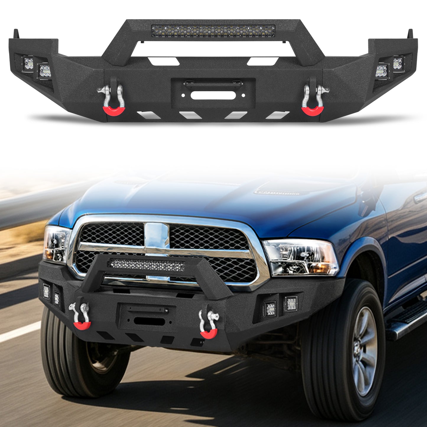 Ram 1500 09-12 Front Bumper|Bolt-On, No Drilling, Off-Road Armor, LED Light Bar & D-Rings