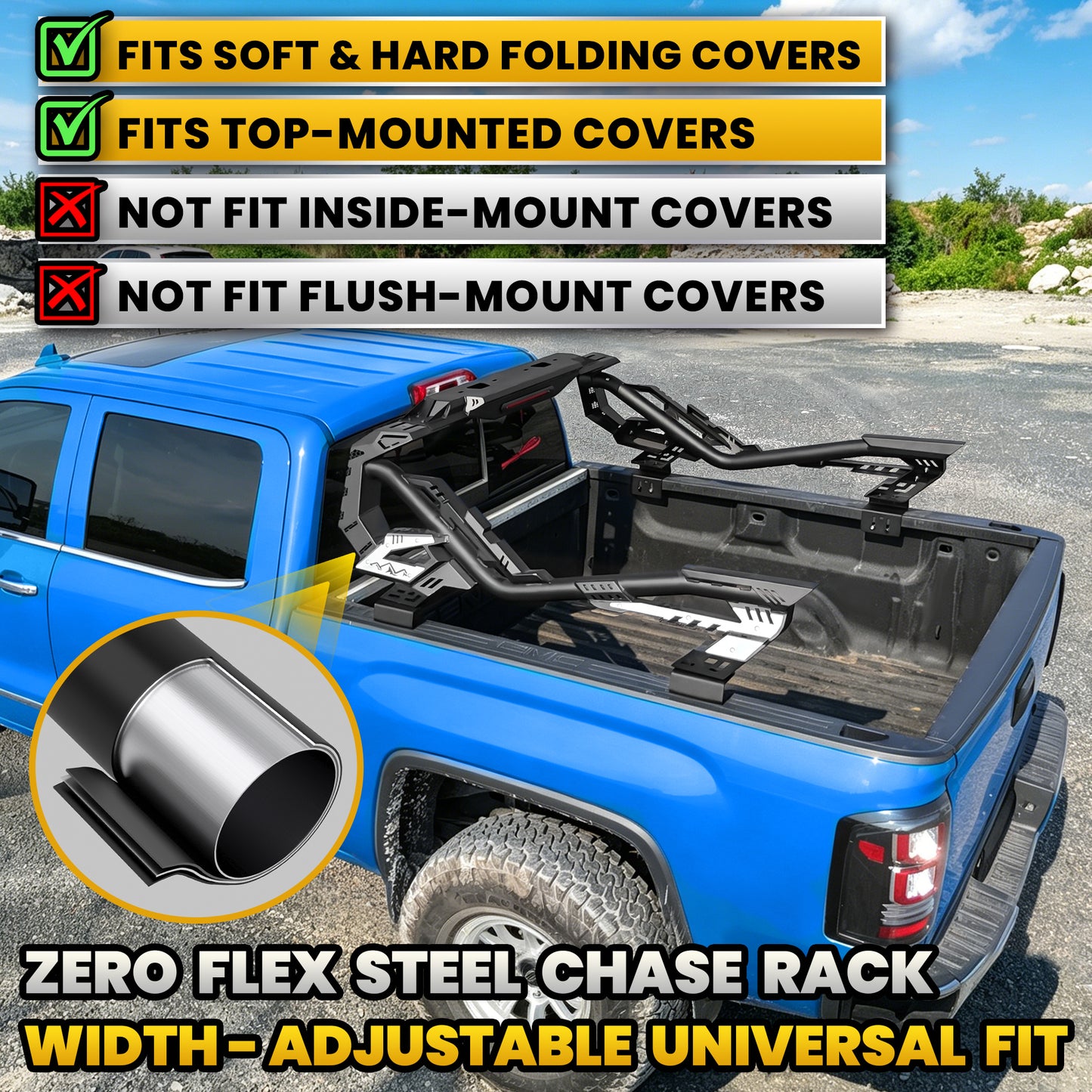 Universal Heavy-Duty Steel Chase Bar with Integrated Third Brake Light
