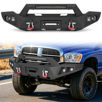 compare product Dodge Ram 1500 06-08 (Excl. Mega Cab) Front Bumper| Bolt-On, No Drilling,Heavy Duty Steel Work Armor, LED Light Bar & D-Rings