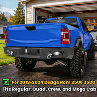 Dodge Ram 2500 19-24 Rear Bumper|Direct Bolt-On, No Drill, Work & Tow Ready Armor, LED Lights & D-Rings