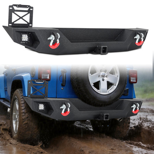 Jeep Wrangler JK/JKU 07-18 Rear Bumper|Direct Bolt-On, No Drill, Trail Protection & Recovery, LED Lights & D-Rings
