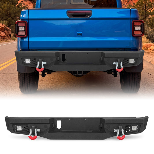 Jeep Gladiator JT 20-26 Rear Bumper| Bolt-On, No Drilling,Off-Road Armor, LED Lights & D-Rings