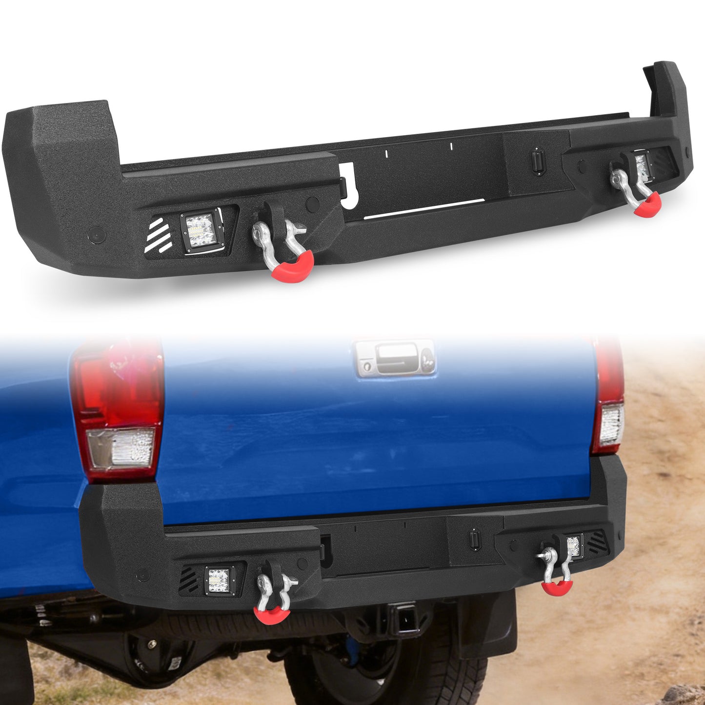 Toyota Tacoma 3rd Gen 2016-2023 Rear Bumper|Direct Bolt-On, No Drill, Carbon Steel Overland Armor, Step Plate & D-Rings