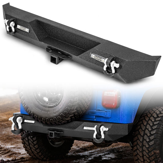 Jeep Wrangler TJ/YJ 87-06 Rear Bumper|Direct Bolt-On, No Drill, Off-Road Adventure Armor, LED Lights & D-rings